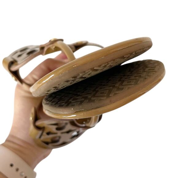 Tory Burch Miller Patent Leather Thong Sandals Flip Flops Beige Tan Size 10.5 - Picture 7 of 10
